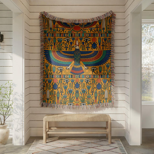 Egyptian Horus Falcon Woven Blanket