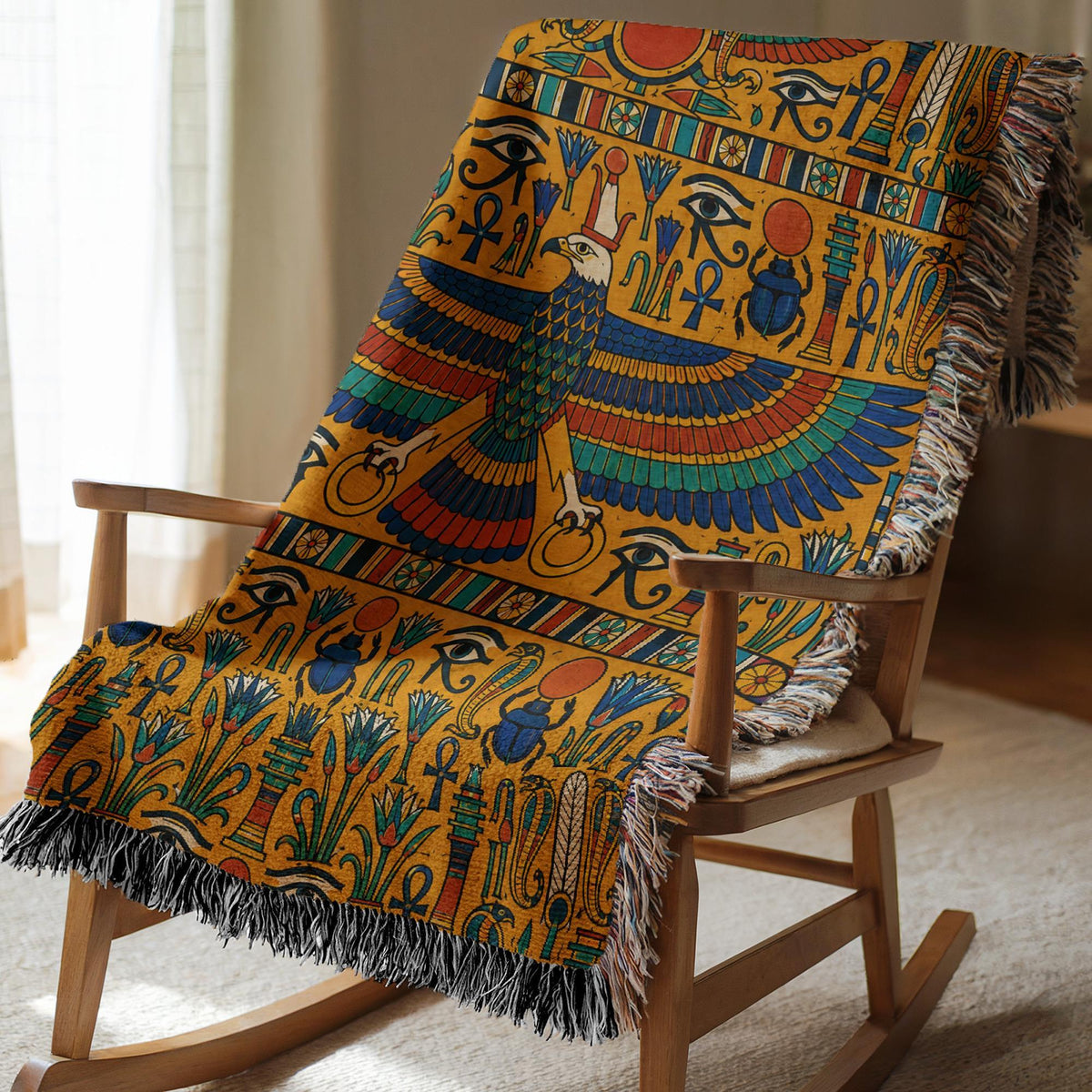 Egyptian Horus Falcon Woven Blanket