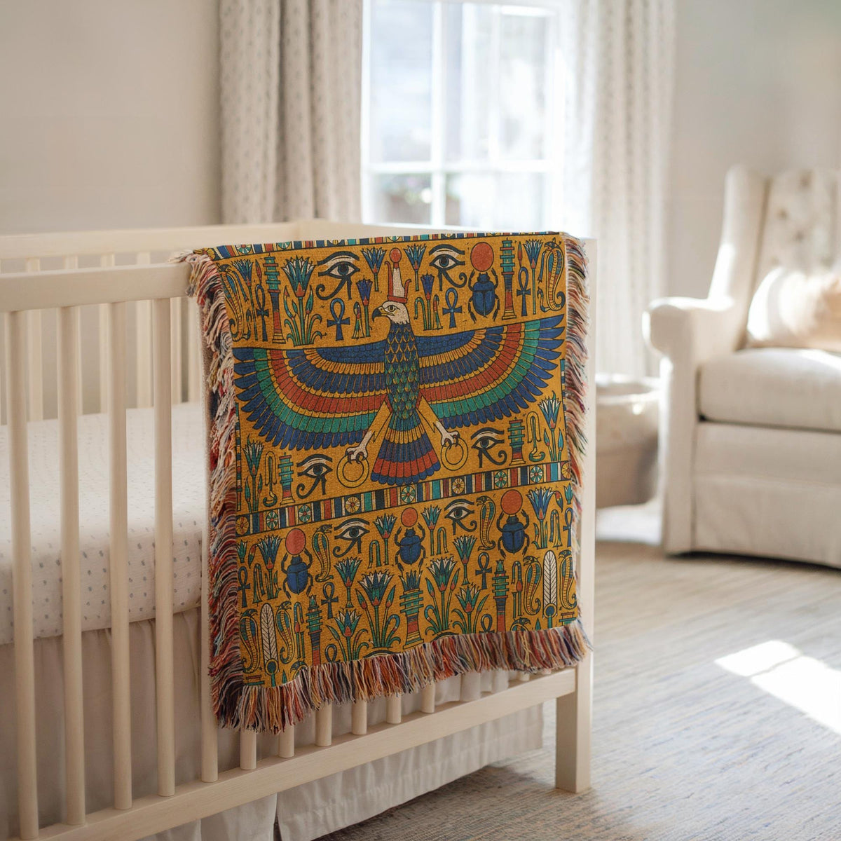 Egyptian Horus Falcon Woven Blanket