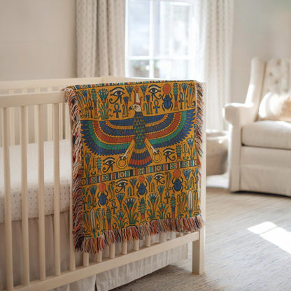 Egyptian Horus Falcon Woven Blanket