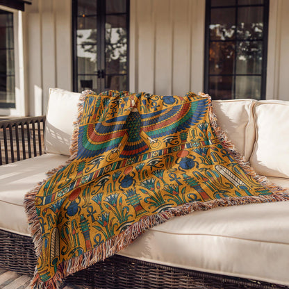 Egyptian Horus Falcon Woven Blanket