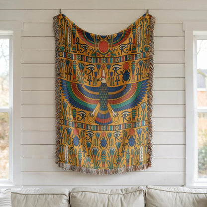 Egyptian Horus Falcon Woven Blanket