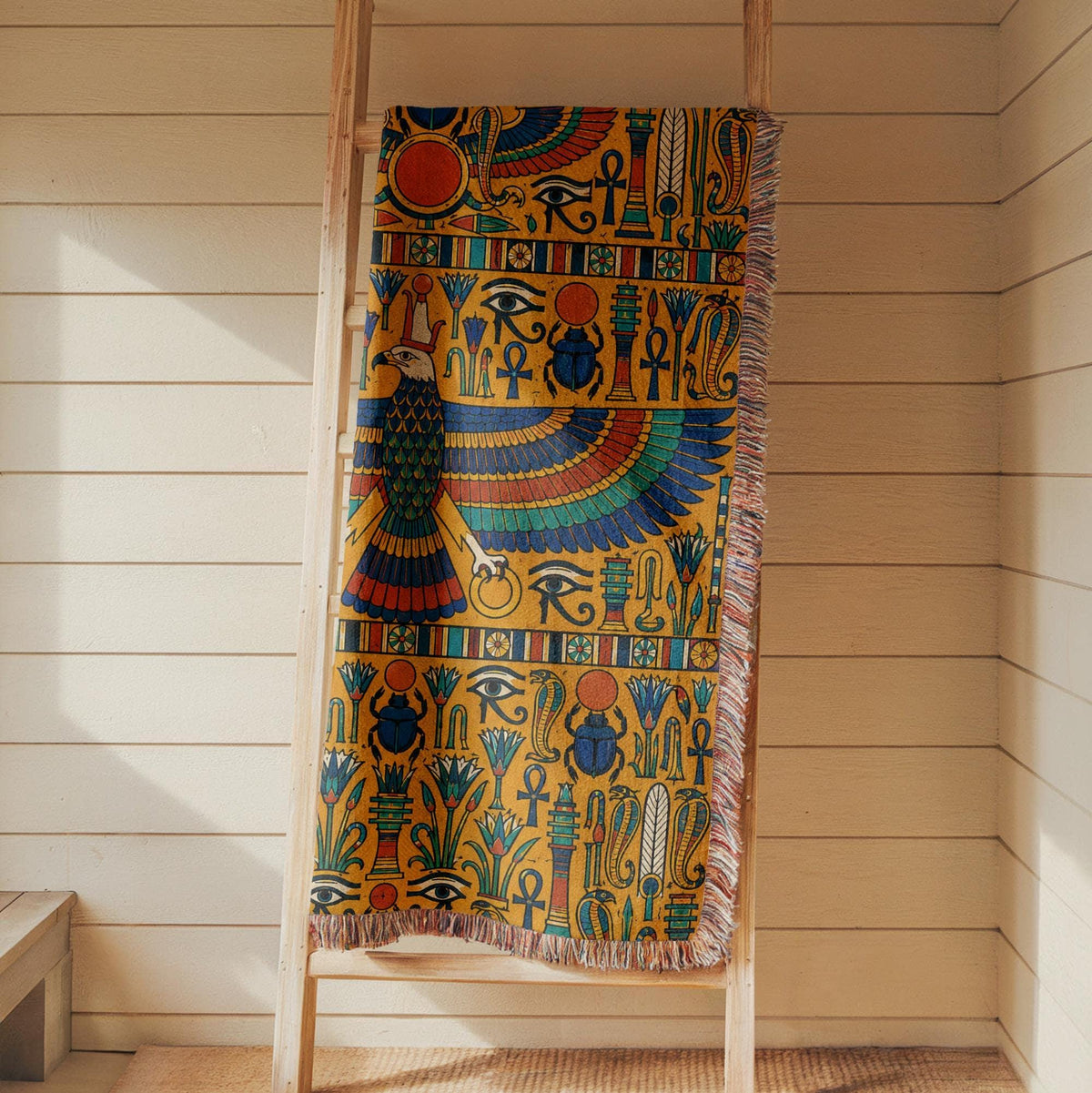 Egyptian Horus Falcon Woven Blanket