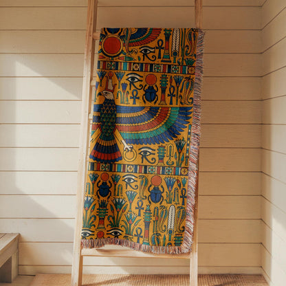 Egyptian Horus Falcon Woven Blanket