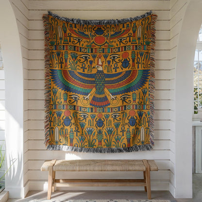 Egyptian Horus Falcon Woven Blanket