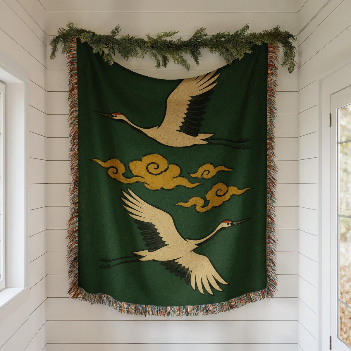 Flying Crane Woven Blanket