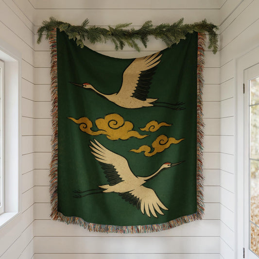 Flying Crane Woven Blanket