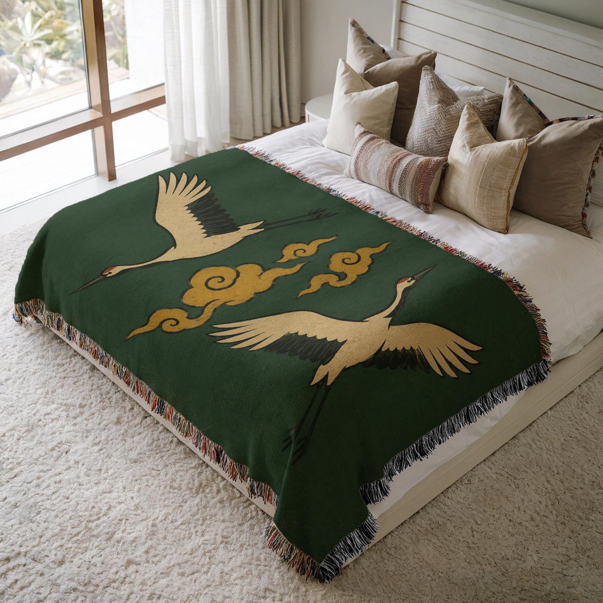 Flying Crane Woven Blanket