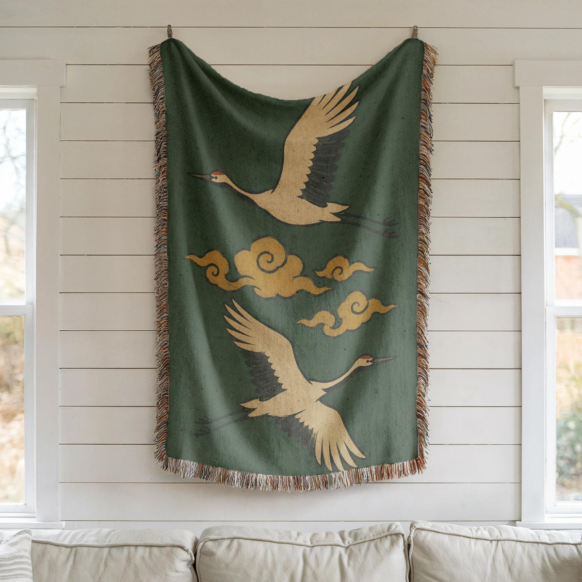 Flying Crane Woven Blanket