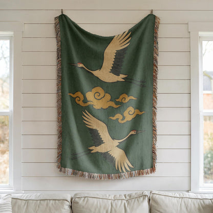 Flying Crane Woven Blanket