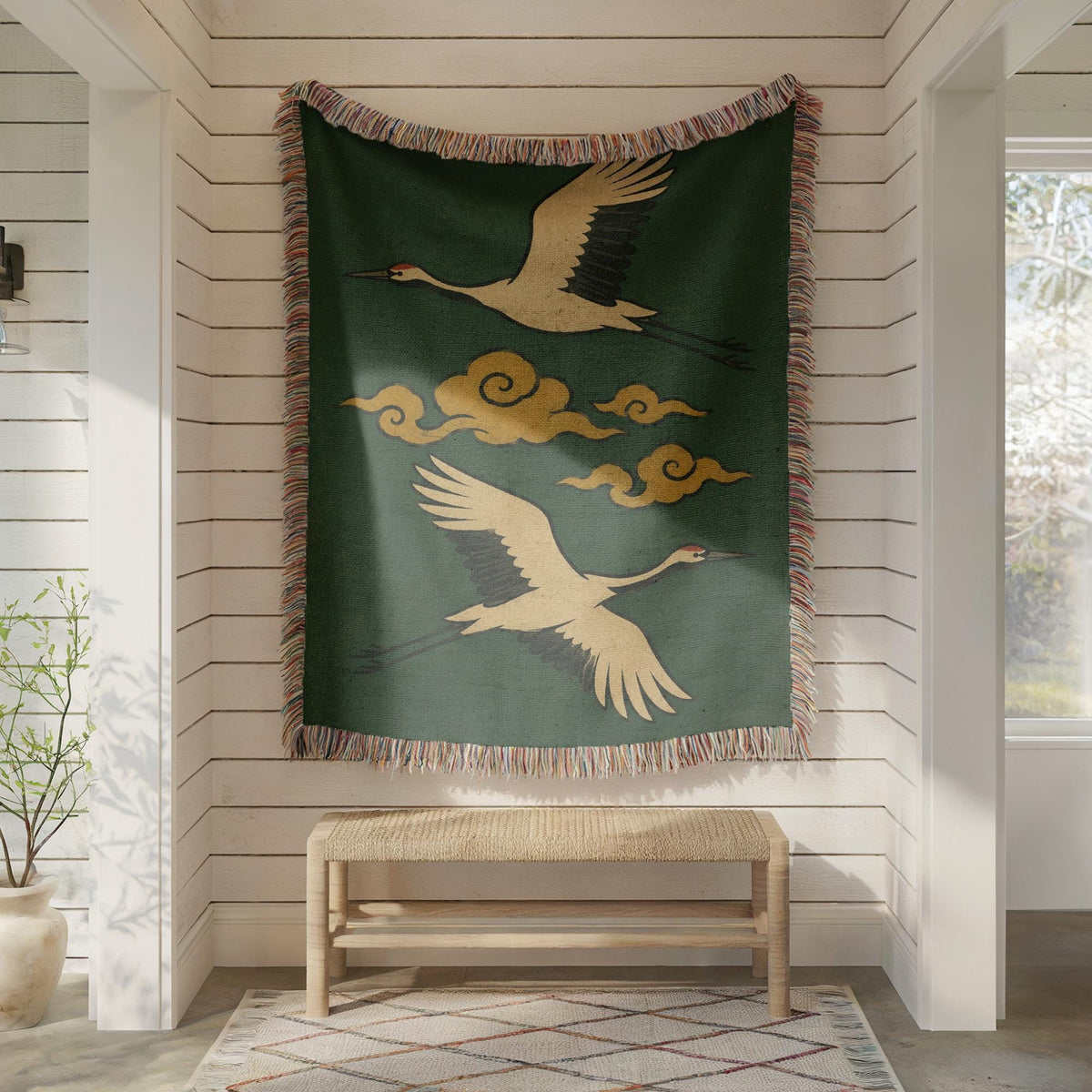 Flying Crane Woven Blanket