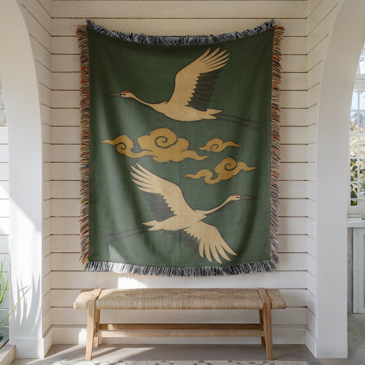 Flying Crane Woven Blanket