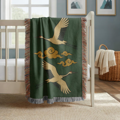 Flying Crane Woven Blanket