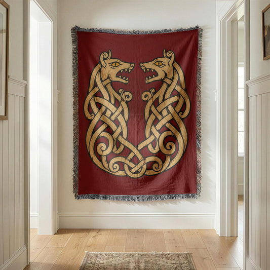 Viking Wolf Woven Blanket