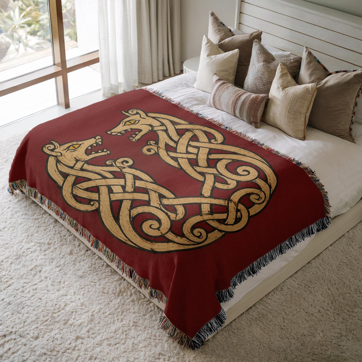 Viking Wolf Woven Blanket