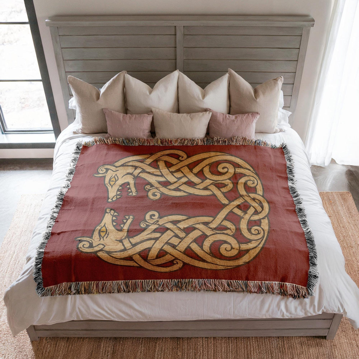 Viking Wolf Woven Blanket
