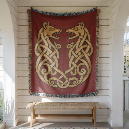 Viking Wolf Woven Blanket