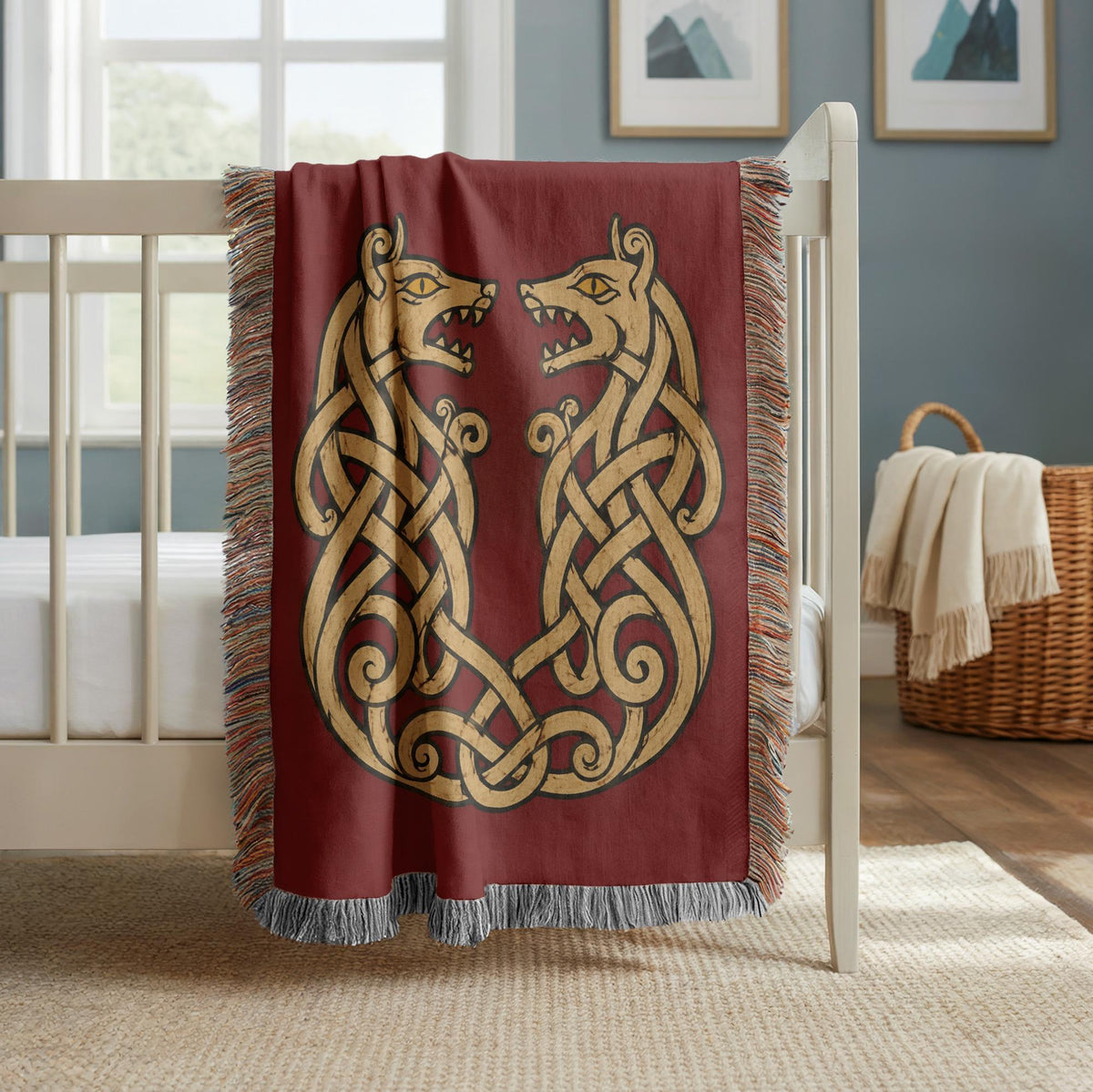 Viking Wolf Woven Blanket