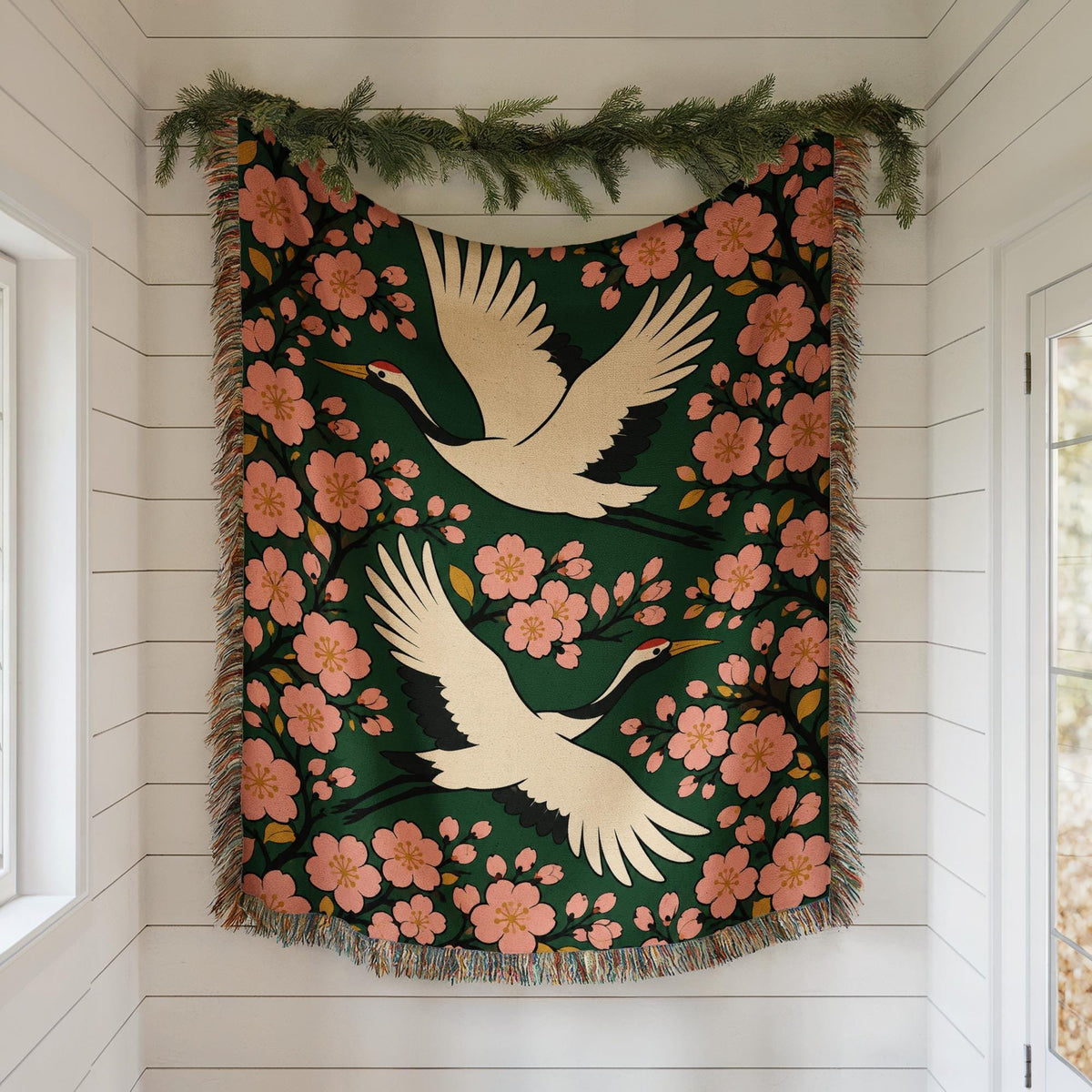 Japanese Crane Woven Blanket