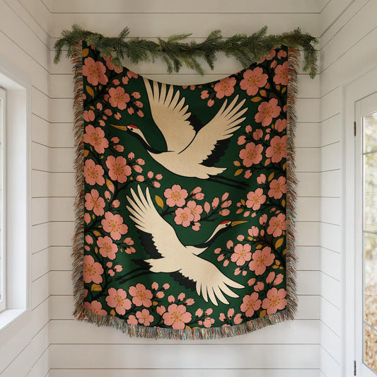 Japanese Crane Woven Blanket