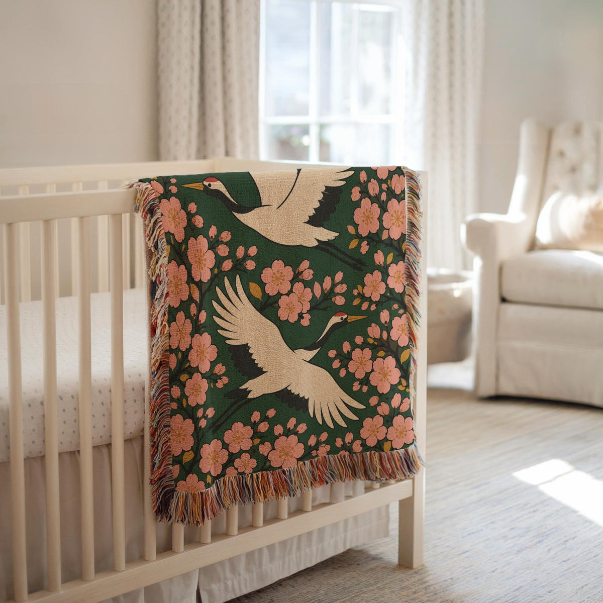 Japanese Crane Woven Blanket