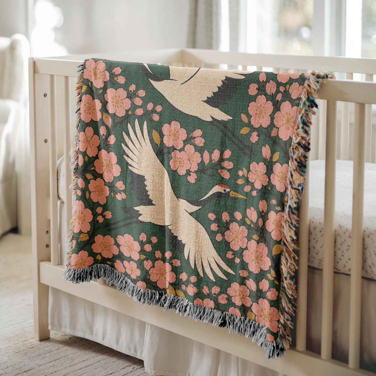 Japanese Crane Woven Blanket