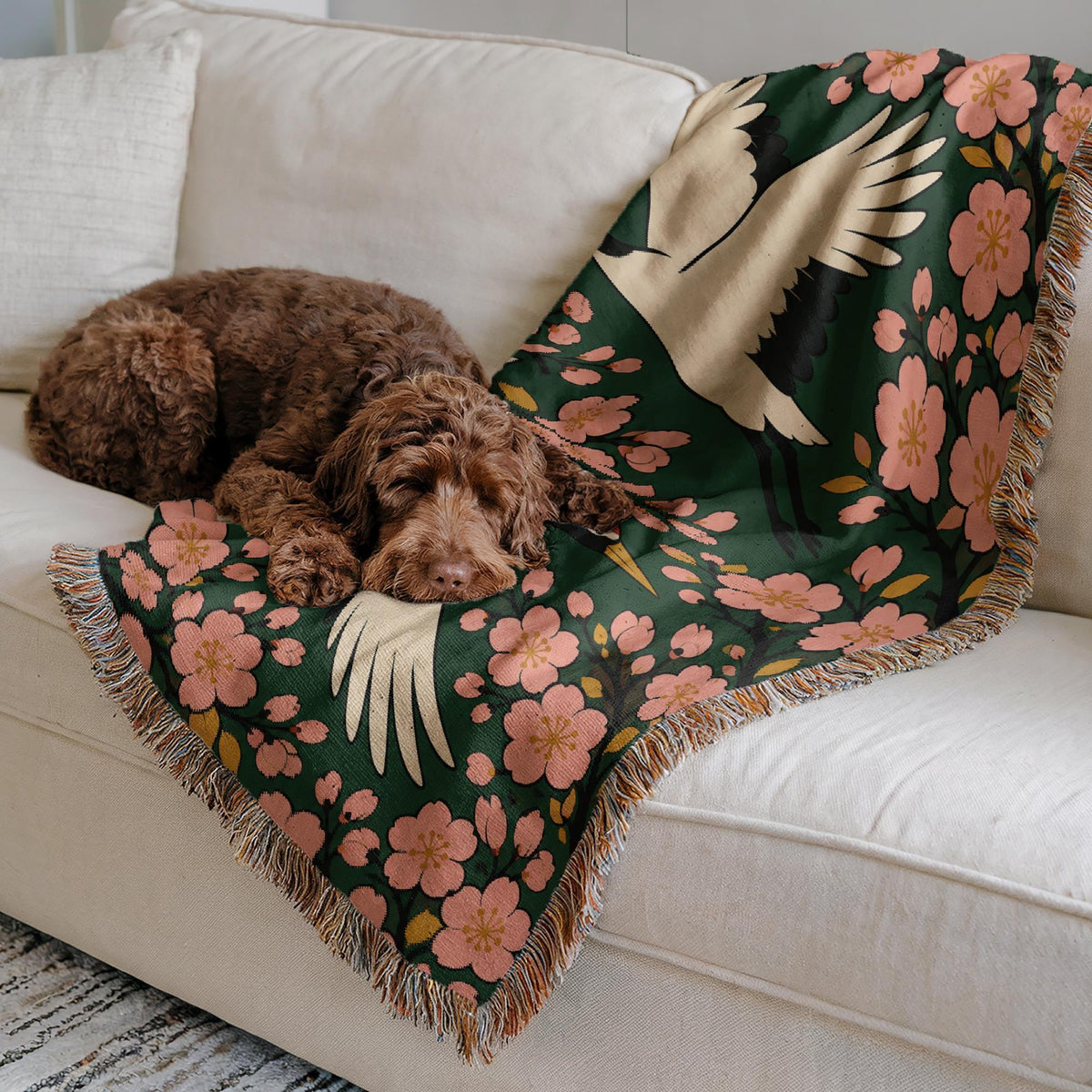 Japanese Crane Woven Blanket
