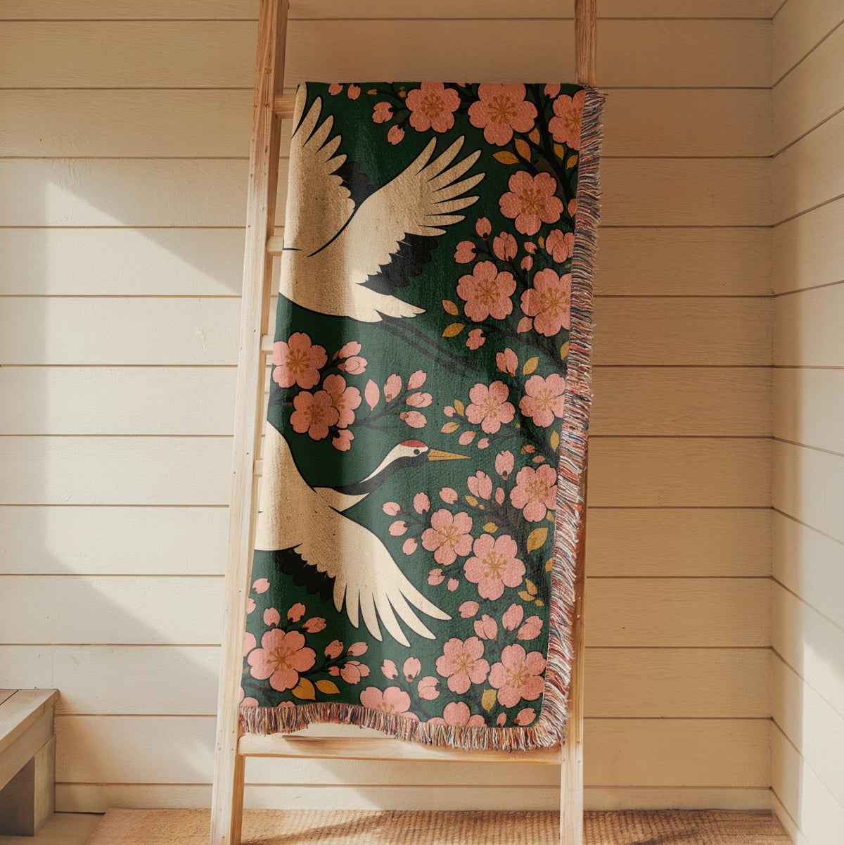 Japanese Crane Woven Blanket
