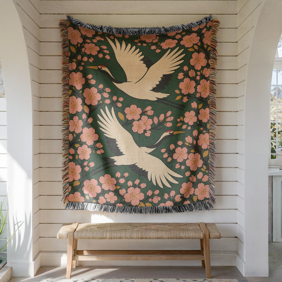 Japanese Crane Woven Blanket