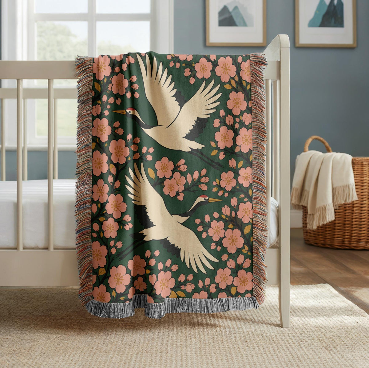 Japanese Crane Woven Blanket