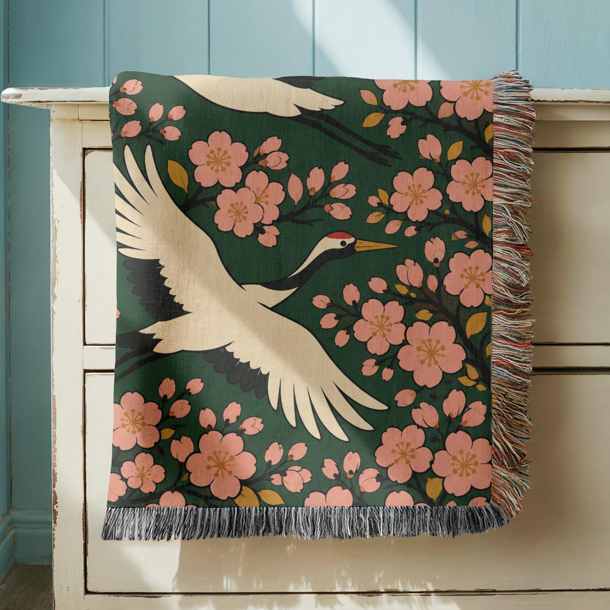 Japanese Crane Woven Blanket
