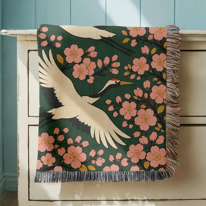 Japanese Crane Woven Blanket