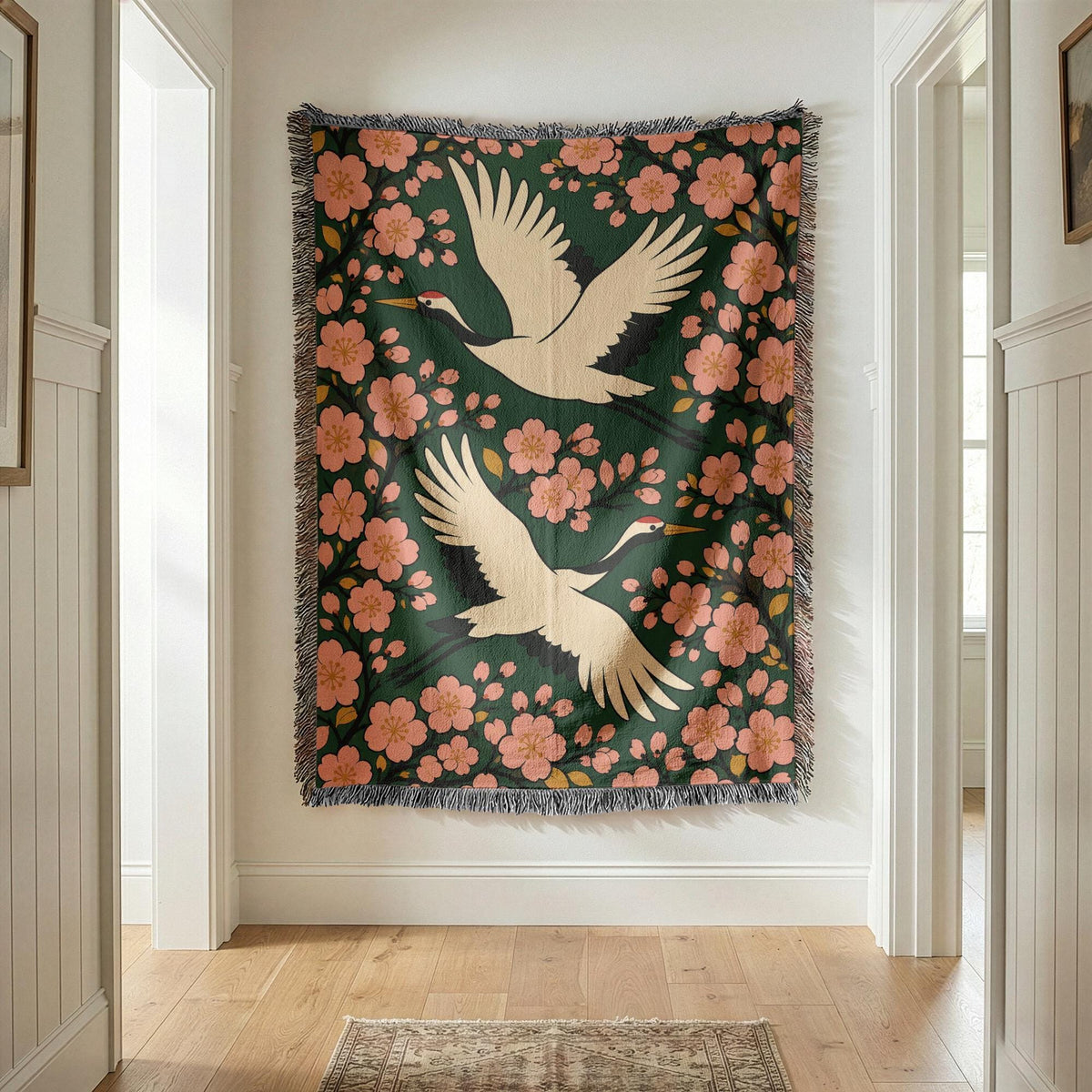 Japanese Crane Woven Blanket