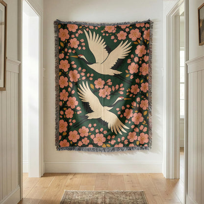 Japanese Crane Woven Blanket