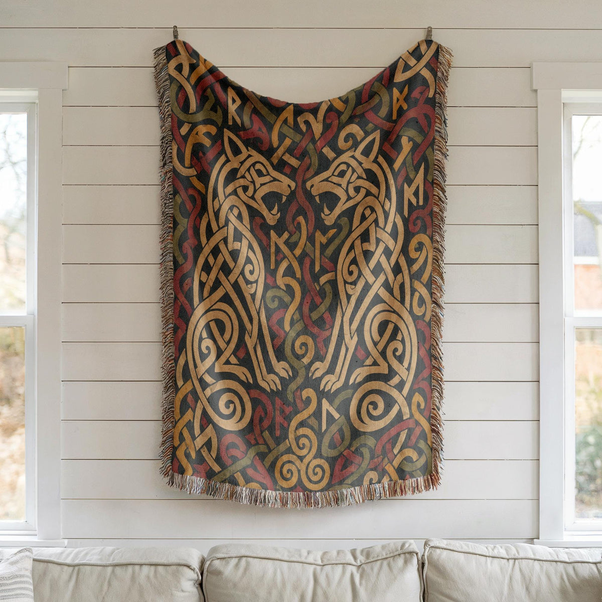 Viking Wolf Woven Blanket