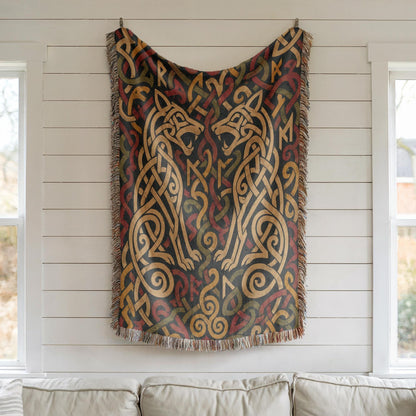 Viking Wolf Woven Blanket