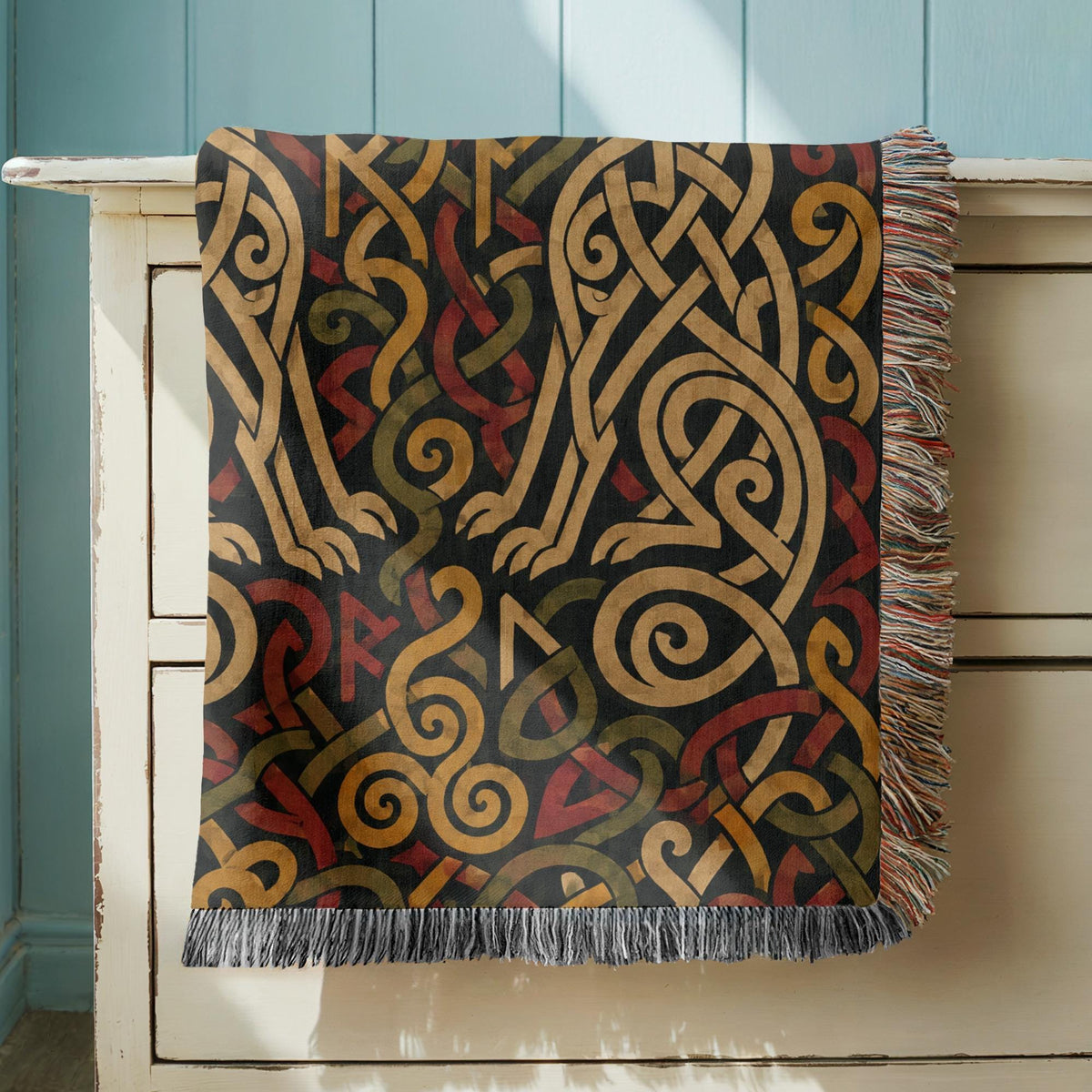 Viking Wolf Woven Blanket