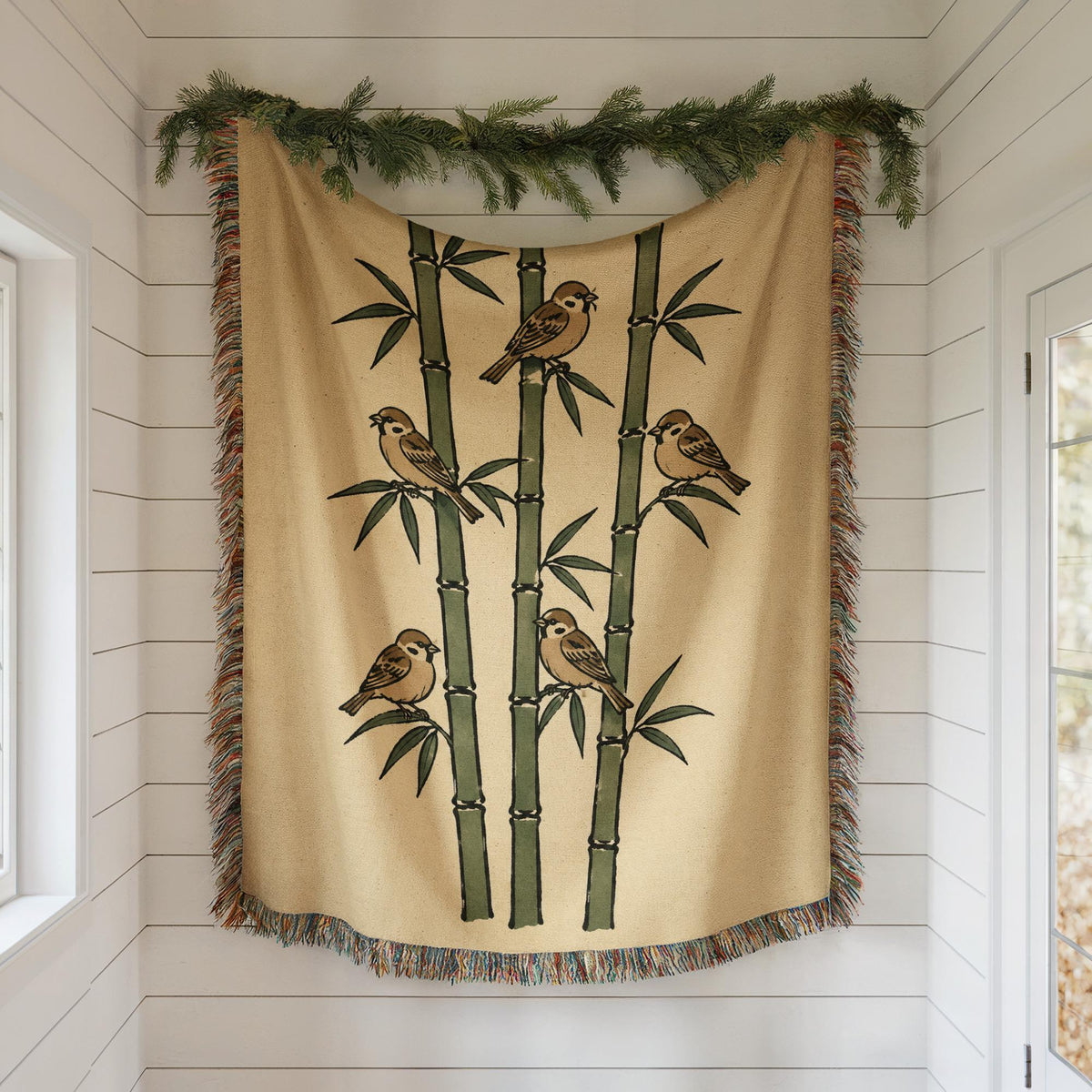 Bamboo Sparrow Woven Blanket