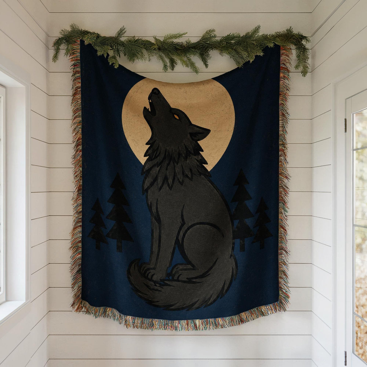 Howling Wolf Woven Blanket