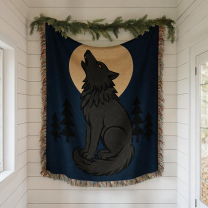 Howling Wolf Woven Blanket