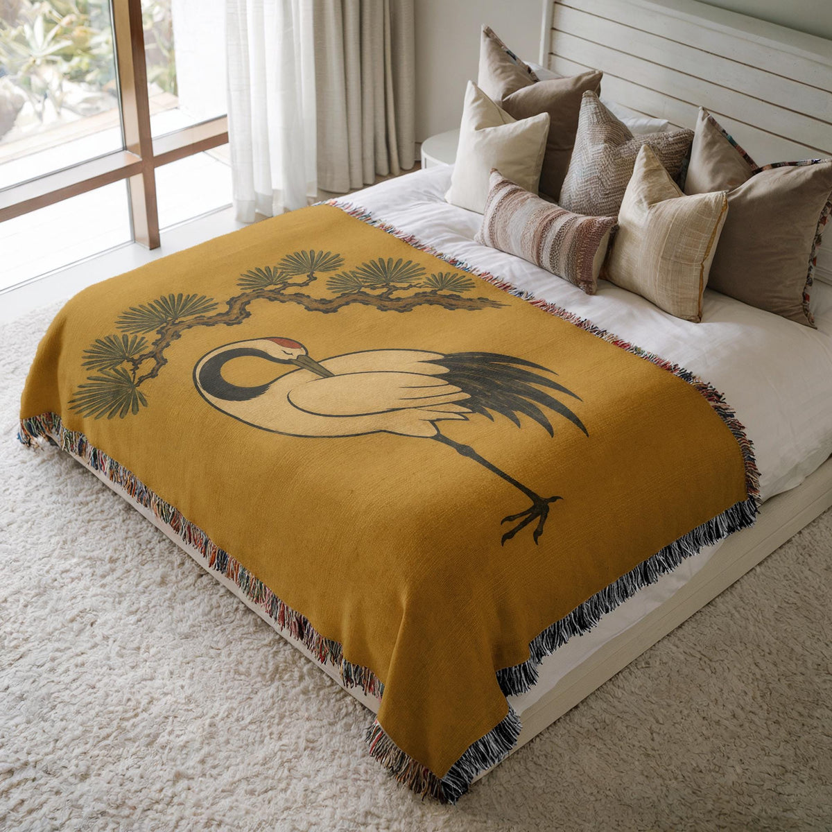 Japanese Crane Woven Blanket