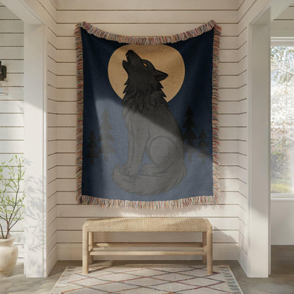 Howling Wolf Woven Blanket