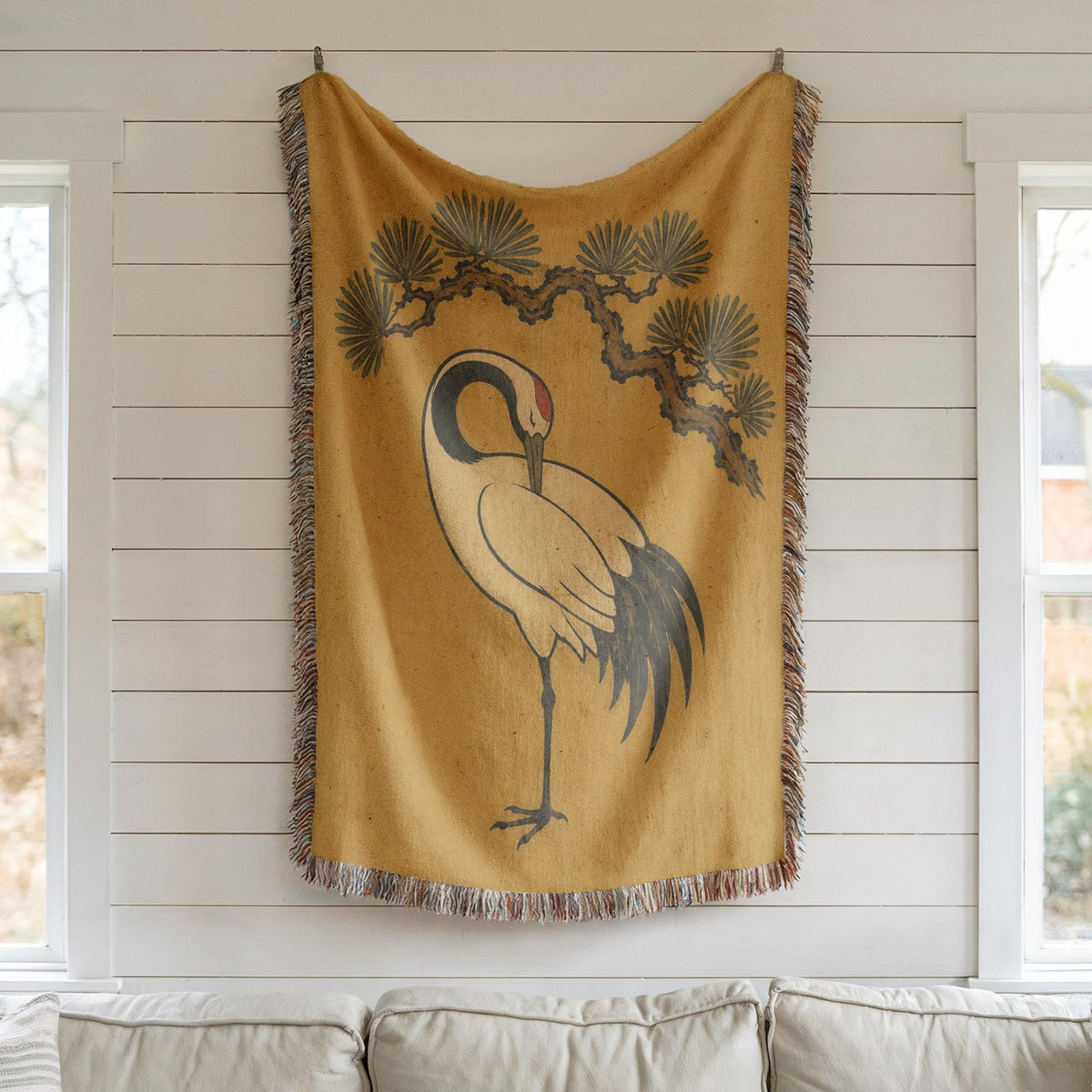 Japanese Crane Woven Blanket