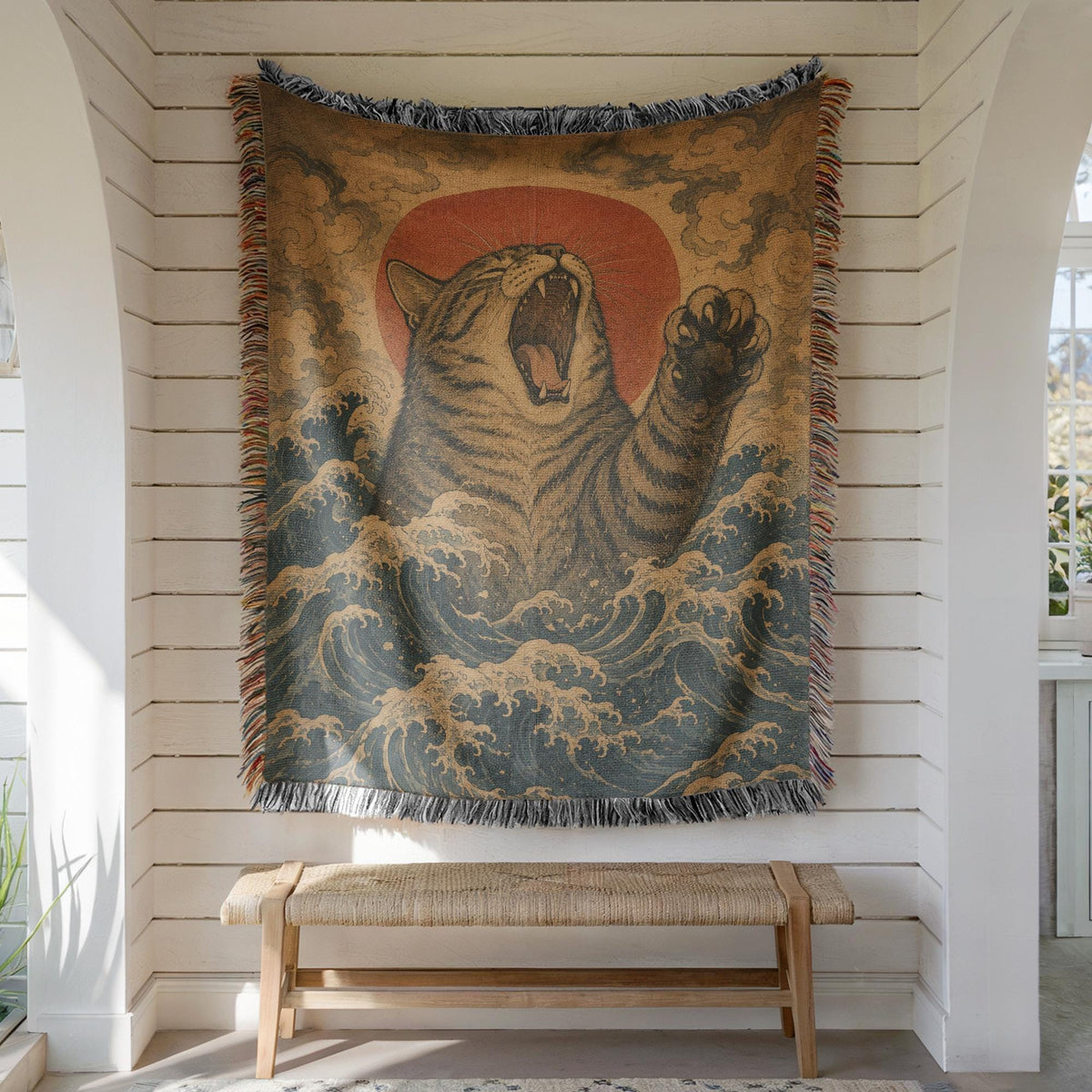 Japanese Wave Cat Tapestry