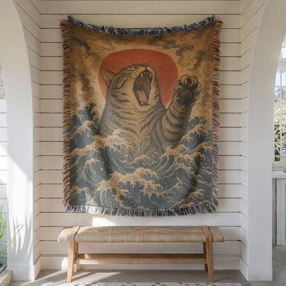 Japanese Wave Cat Tapestry