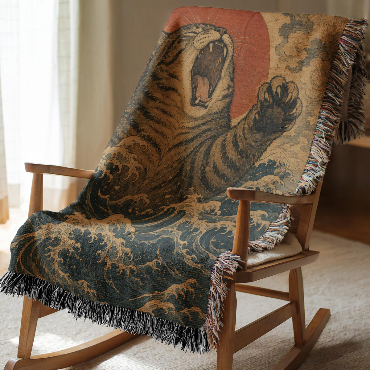 Japanese Wave Cat Tapestry