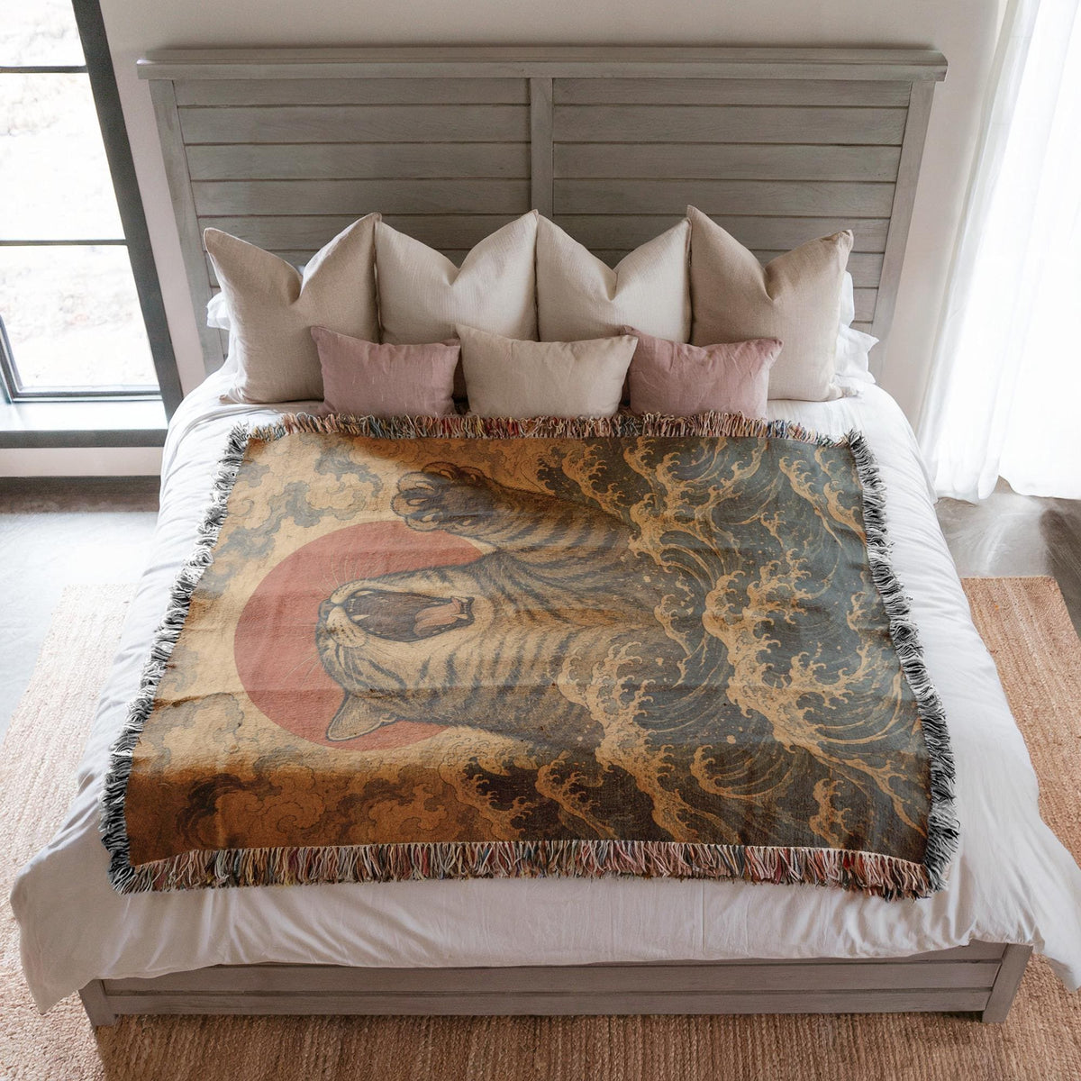 Japanese Wave Cat Tapestry