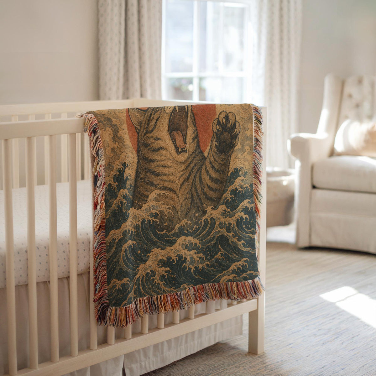 Japanese Wave Cat Tapestry