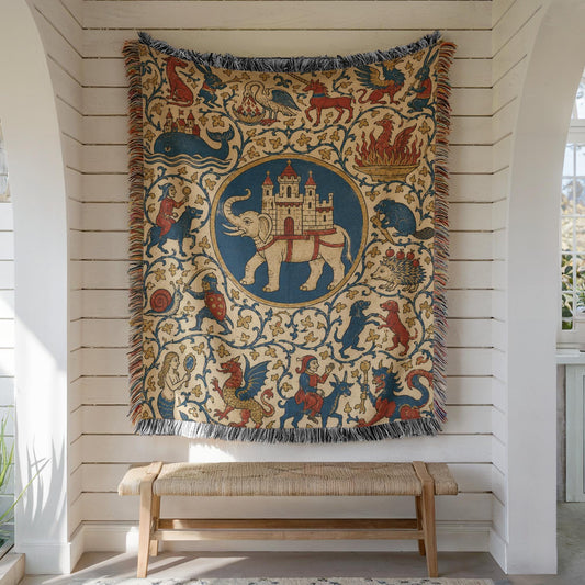Medieval Bestiary Woven Blanket