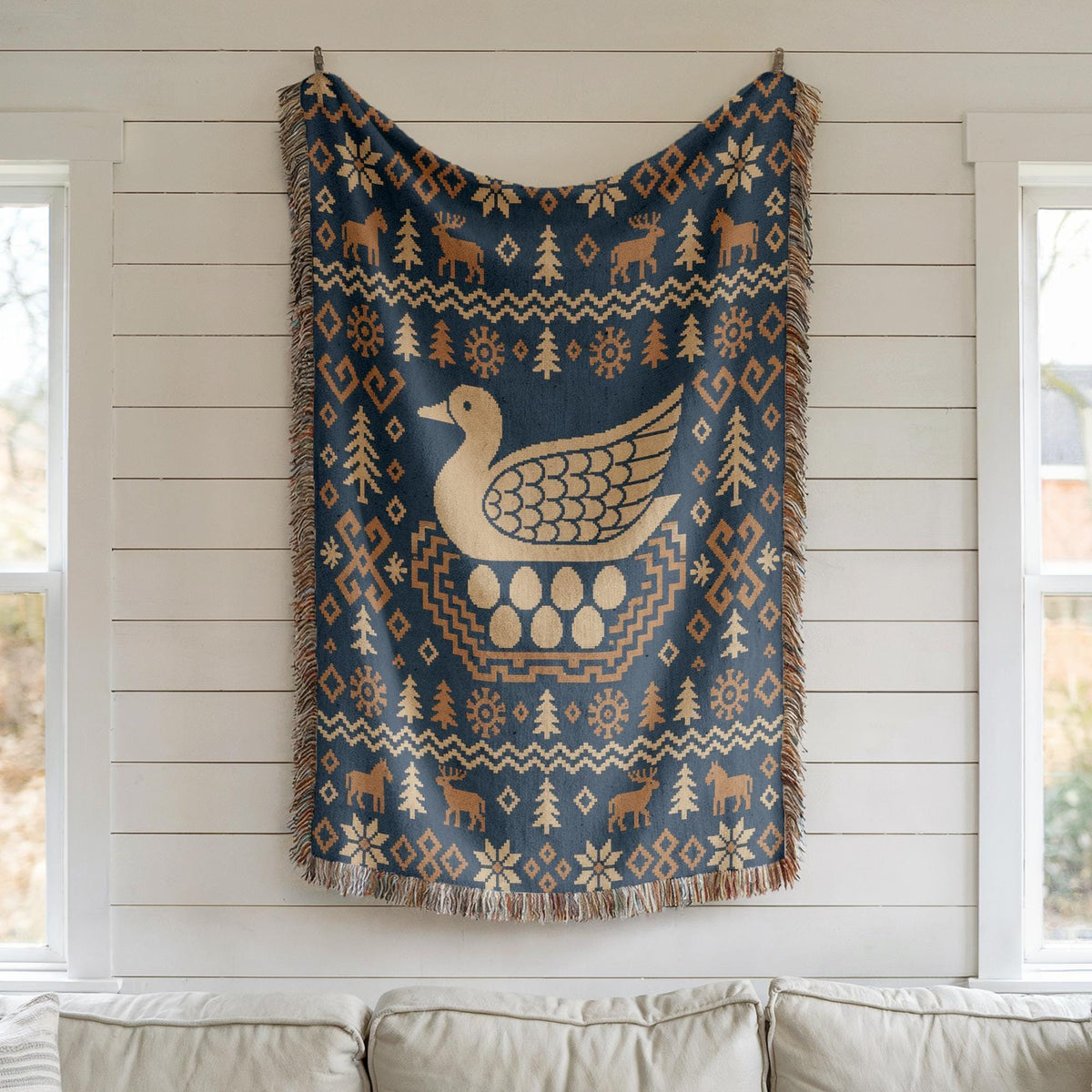 Nordic Bird Woven Blanket